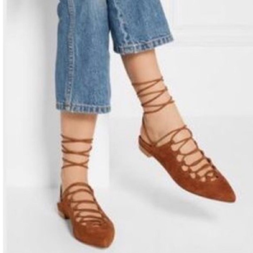 Stuart Weitzman Stringdown Suede Lace Up Mules - image 1